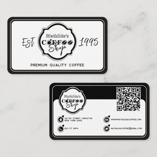 Carte De Visite Logo personnalisé pour café professionnel blanc (Devant / Derrière)