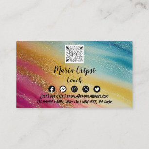 Carte De Visite Logo personnalisé QR Code Rainbow Gold Social Medi