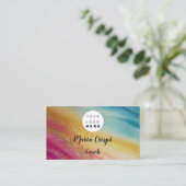 Carte De Visite Logo personnalisé QR Code Rainbow Gold Social Medi (Debout devant)