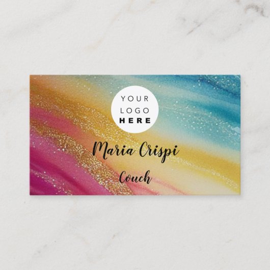 Carte De Visite Logo personnalisé QR Code Rainbow Gold Social Medi (Devant)