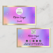 Carte De Visite Logo personnalisé QR Code Rainbow Gold Social Rose (Devant / Derrière)