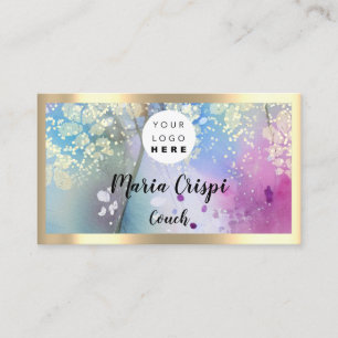 Carte De Visite Logo personnalisé QRCode Social Gold Pastel Aquare