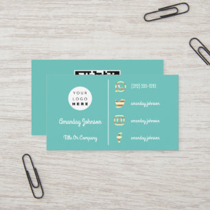 Carte De Visite  Logo personnalisé Social Media Gold QR Code Aqua