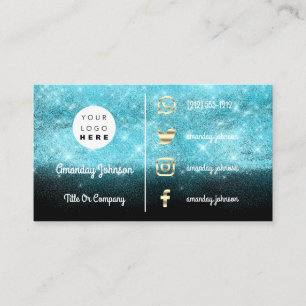 Carte De Visite Logo personnalisé Social Media Gold QR Code Bleu