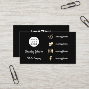 Carte De Visite  Logo personnalisé Social Media Gold QR Code noir