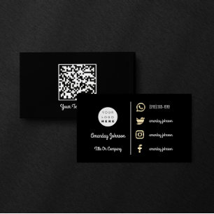 Carte De Visite Logo personnalisé Social Media Gold QR Code noir b