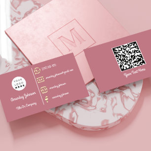 Carte De Visite Logo personnalisé Social Media Gold QR Code Rose