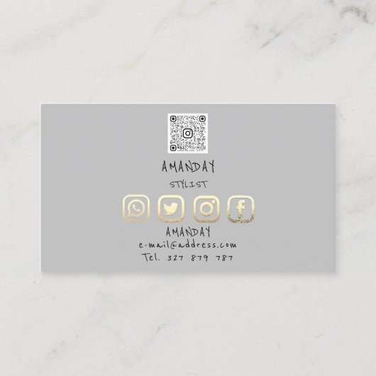 Carte De Visite Logo personnalisé Social Media QR Code Gold Grey (Dos)