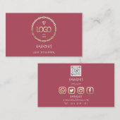Carte De Visite Logo personnalisé Social Media QR Code Gold Rose (Devant / Derrière)