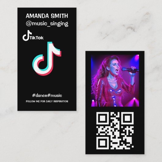 Carte De Visite Logo personnalisé tiktok photo et code QR (Devant / Derrière)