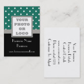 Carte De Visite Logo photo à points de polka verts (Devant / Derrière)