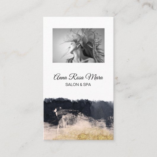 Carte De Visite *~* Logo photo Abstrait Gold White Girly Chic (Devant)