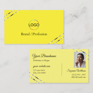 Carte De Visite Logo Photo avec des lignes argentées sur fond jaun