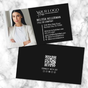 Carte De Visite Logo photo Black Modern Professional QR Code