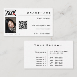 Carte De Visite Logo photo classique blanc personnalisé profession