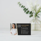 Carte De Visite Logo photo code QR professionnel Or noir (Debout devant)