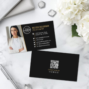 Carte De Visite Logo photo code QR professionnel Or noir