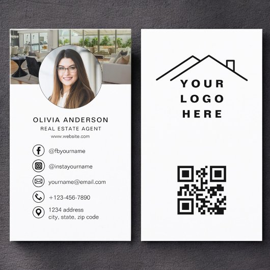 Carte De Visite Logo photo d'agent immobilier Code QR