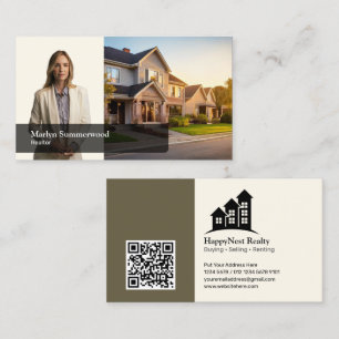 Carte De Visite Logo photo de l'agent immobilier Realtor et code Q