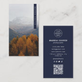 Carte De Visite Logo photo en bleu foncé professionnel Code QR (Devant / Derrière)