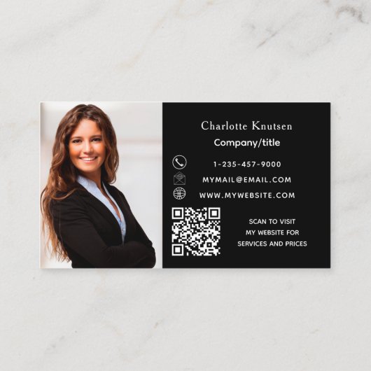 Carte De Visite Logo photo en noir blanc monogramme code Qr (Dos)