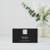 Carte De Visite Logo photo en noir blanc monogramme code Qr (Debout devant)