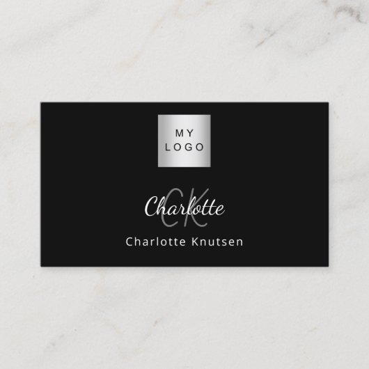Carte De Visite Logo photo en noir blanc monogramme code Qr (Devant)