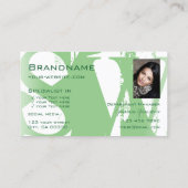Carte De Visite Logo photo et monogramme style Sage Green White (Dos)