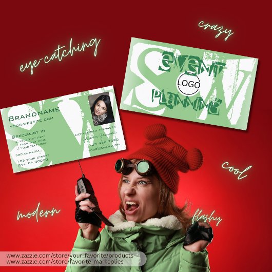 Carte De Visite Logo photo et monogramme style Sage Green White