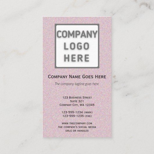 Carte De Visite Logo photo Glittery rose à double face vertical (Dos)
