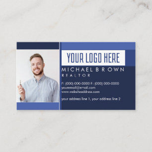 Carte De Visite Logo Photo Immobilier Bleu Marine Simple