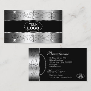 Carte De Visite Logo & Photo Luxuriant Silver Black Ornate Borders