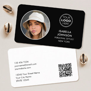 Carte De Visite Logo photo minimaliste moderne QR Code noir blanc