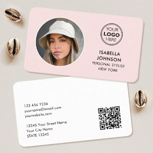 Carte De Visite Logo photo minimaliste moderne QR Code rose pâle