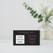 Carte De Visite Logo photo Modèle double face rose texte noir (Debout devant)