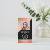 Carte De Visite Logo photo moderne Rose Gold Foil (Debout devant)
