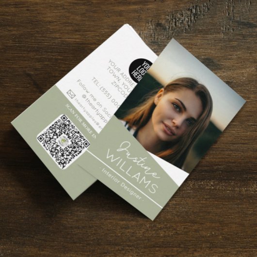 Carte De Visite logo photo noir moderne QR code professionnel