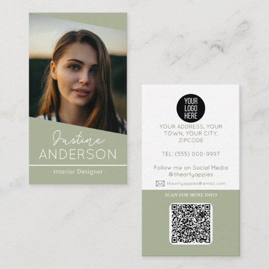 Carte De Visite logo photo noir moderne QR code professionnel (Devant / Derrière)