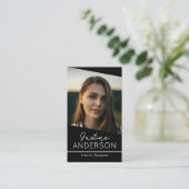 Carte De Visite logo photo noir moderne QR code professionnel (Debout devant)