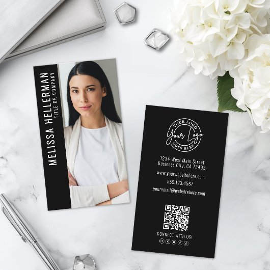 Carte De Visite Logo Photo Noir Vertical