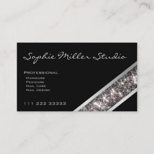 Carte De Visite Logo photo personnalisé Black Silver Parties scint
