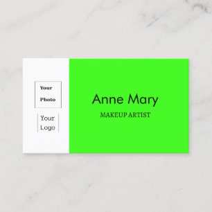 Carte De Visite Logo photo personnalisé Neon Green Maquillage Arti