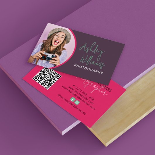 Carte De Visite Logo Photo Plum & Pink QR Code