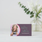 Carte De Visite Logo Photo Plum & Pink QR Code (Debout devant)