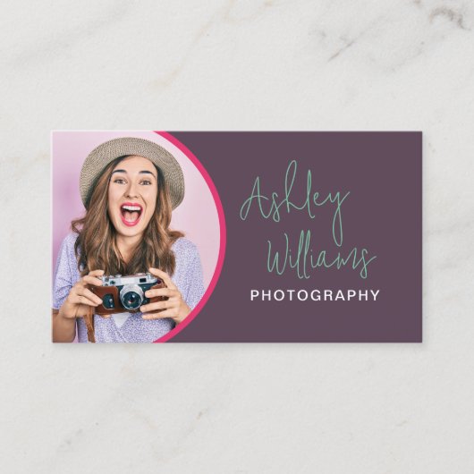 Carte De Visite Logo Photo Plum & Pink QR Code (Devant)