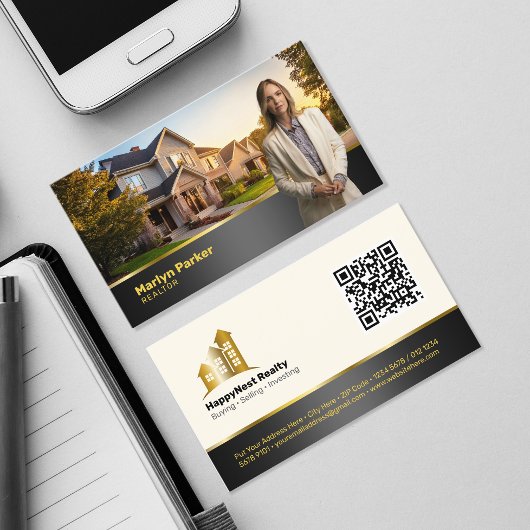 Carte De Visite Logo photo professionnel moderne Realtor et code Q
