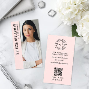 Carte De Visite Logo Photo Professionnel Vertical Rose