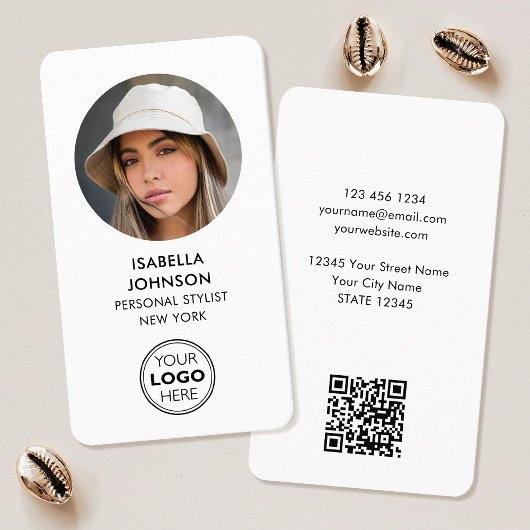 Carte De Visite Logo photo profil moderne QR Code blanc