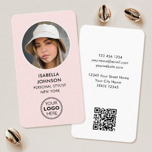 Carte De Visite Logo photo profil moderne QR Code Blush Rose