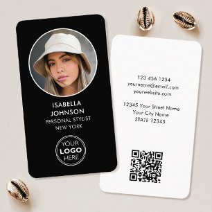 Carte De Visite Logo photo profil moderne QR Code noir blanc